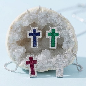 Quick Delivery Jewelry Special Design High End White Gold Natural Diamond & Sapphire Classic Cross Pendant Unisex <b>Gift</b> - Product Image 5