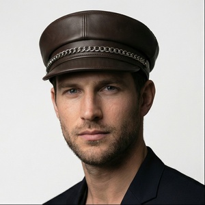 Estilo europeo Kepi Sombrero Cuero negro Sombreros elegantes Tienda en línea 100% Piel de cordero real Nuevo - Product Image 1