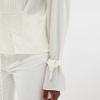 Col prolongé cravates Blouse chemise en mousseline de soie femmes haut officiel cravate soie crêpe conception drapé jaune plissé Blouses