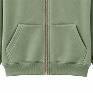 Sudadera con capucha de invierno para mujer, verde salvia, con cremallera, bordado de guirnalda, lazo, árbol, campana, copo de nieve, visco y diseño frontal temático - Product Image 3