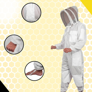 White Beekeeper <b>Suit</b> with Mesh Veil Lightweight Polyester Protective <b>Bee</b> Clothing Insulated Glove Set OEM Beekeeping Workwear - Product Image 2