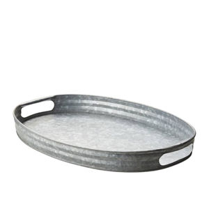 Ensemble de 2 plateaux de service ronds en fer galvanisé avec poignées en cuivre, fabriqués à la main, organisateur de cuisine et de décoration intérieure, en solde - Product Image 2