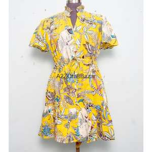 Vestido Mini 100% Algodón, Hecho a Mano, Estampado Digital Floral, con Botones, Sexy, para Otoño, Verano, Vacaciones - Product Image 6