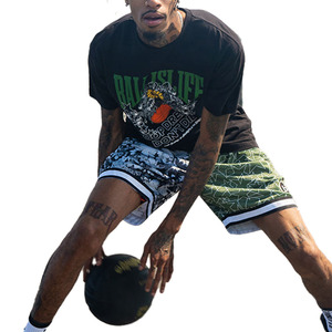 Custom Men's Basketball Shorts Split Panel Camo Floral Star Print Mesh <b>Athletic</b> Shorts Contrast - Product Image 2