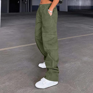 Pantalones Cargo Beige para Mujer, Corte Regular, Cintura Alta, Transpirables, Estilo Casual Urbano de Verano, Holgados, con Bolsillos - Product Image 5