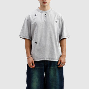 Camiseta de algodón con lavado ácido para hombre, estilo casual, cuello suave, tela desgastada, estilo urbano, cómoda, novedad 2026 - Product Image 3