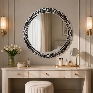 Elegant Decorative Round Mirror for <b>Makeup</b> <b>Vanity</b> Chic Monochrome Styling with Timeless Designer Beauty - Product Image 1