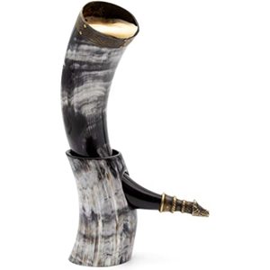 Corne de buffle Viking sculptée avec logo personnalisé, corne de buffle naturelle, finition polie, pour boire de la bière, du miad ou du vin. - Product Image 4