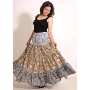 Cotton <b>Patchwork</b> Long <b>Skirt</b> Handmade Bohemian Maxi <b>Skirt</b> Vintage Indian Women Ethnic Fashion - Product Image 3