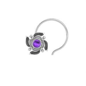Pendiente de Nariz con Amatista Redonda en Plata de Ley 925, Estilo Indio, para Mujeres y Niñas - Product Image 3