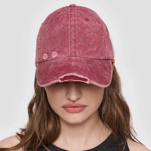 <b>Vintage</b> Distressed Pink Baseball <b>Cap</b> 6-Panel Adjustable Unisex Cotton Casual Wear Ripped Style Spring Summer Hat - Product Image 1