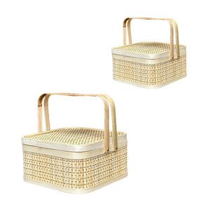 Best Selling BAMBOO GIFT <b>BASKET</b> with Handles Custom Color Available Wicker Crafts Lid Design for Gifts Custom Gift Packaging - Product Image 1