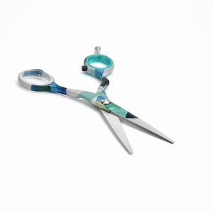 Ciseaux de coiffure à motif géométrique bleu-vert, en acier inoxydable japonais, avec poignée décalée, ciseaux professionnels de salon - Product Image 6