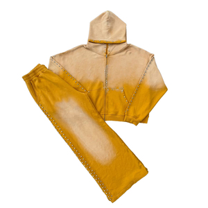 Ensemble de survêtement unisexe à capuche teint par immersion, manches longues, fermeture éclair colorée, coupe ample, sweat-shirt et pantalon en coton, idéal pour l'automne - Product Image 1