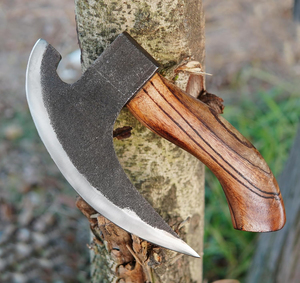 Cuchillo para Pizza de Acero Forjado Hecho a Mano, Hacha Vikinga Mini, Tomahawk con Mango de Madera, Acabado Pulido, 9 Filos de Corte, Grado Industrial - Product Image 5
