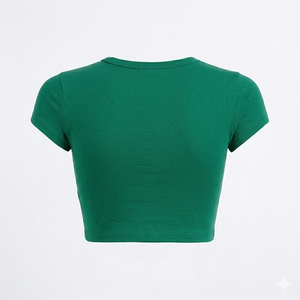 Camiseta verde personalizada al por mayor para mujer, corte ajustado, calidad premium, de secado rápido, transpirable, de poliéster, para verano, yoga y gimnasio. - Product Image 2