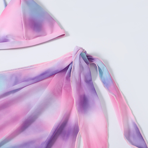 Conjunto de Bikini Triangular Tie Dye Rosa, Morado y Azul, Traje de Baño de Tres Piezas para Mujer, Secado Rápido - Product Image 5
