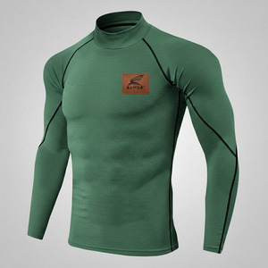Chemise de compression pour homme avec logo personnalisé 2024, de haute qualité, respirante, tricotée, unie, décontractée, avec col rond et manches longues - Product Image 3