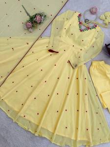 Traje Anarkali de Diseño Nuevo para Mujer TENNECY, en Georgette Sintética con Bordado y Lentejuelas, Estilo Elegante para Fiesta, Reversible - Product Image 6