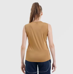 เสื้อกล้ามออกกำลังกายสีน้ำตาลอูฐสำหรับผู้หญิง แบบไม่มีแขน รับสกรีนโลโก้ ผ้าสเตรช ระบายอากาศดี เสื้อฟิตเนส ขายส่ง OEM - Product Image 2