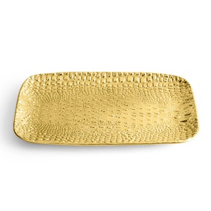 Modern Rose <b>Gold</b> Dimpled Metal Tray Elegant Hammered Rectangular Centerpiece Decorative Copper-Finished Platter for Vanity - Product Image 2