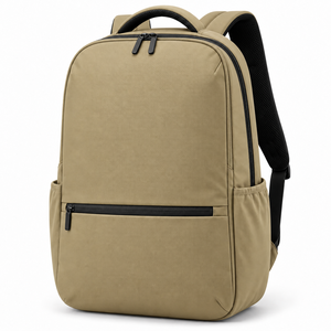 Mochila Simple Color Caqui Unisex para Portátil con Cierre de Cremallera y Bolsillos Laterales - Product Image 1