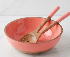 Bol de service moderne en bois émaillé rose, bol à salade en bois d'acacia pour la maison et la table - Product Image 1