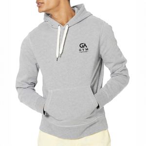Sweat à capuche décontracté pour homme GYM Active, gris uni, en coton, avec cordon de serrage, 100 % tricoté, 340 GSM, imprimé lettres, léger - Product Image 2
