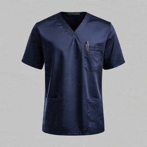 Professional Medical Unisex Knitted <b>Scrub</b> Top with Custom Logo Breathable Comfortable - Product Image 4
