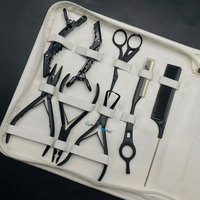 Kit Profesional de Herramientas para Extensiones de Cabello Negro Mate Sostenible, Incluye Microperlas de Acero Inoxidable, Pinzas de Cocodrilo y Alicates