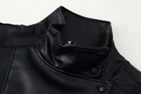 Veste en cuir noir personnalisée, finition à capuche, manches longues, coupe-vent, fermeture éclair, boutons, style tendance