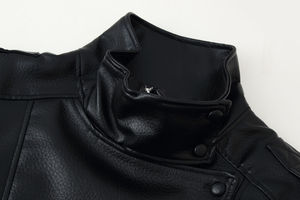 Veste en cuir noir personnalisée, finition à capuche, manches longues, coupe-vent, fermeture éclair, boutons, style tendance - Product Image 4