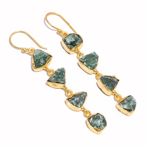 Raw Natural Green Kyanite Gemstone Long Earrings drop Gold plated - Product Image 4