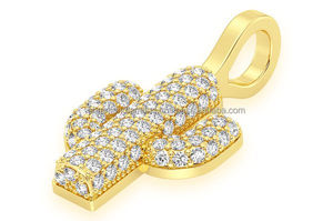 Pendentif Cactus Personnalisé en Or Jaune 10K, Pavé de Diamants de Laboratoire Ronds Brillants, Breloques Thème Végétal, Unisexe, Style Mignon pour Usage Quotidien - Product Image 5