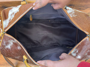 กระเป๋าดัฟเฟิลหนังสำหรับผู้ชายและผู้หญิง, กระเป๋าหนังวัวสำหรับเดินทางข้ามคืนจุของได้เยอะทนทาน - Product Image 6