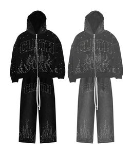 Ensemble de survêtement unisexe d'hiver avec strass et cristaux, style streetwear |   Combinaison de sport 100% coton à séchage rapide |   Usine OEM - Product Image 1
