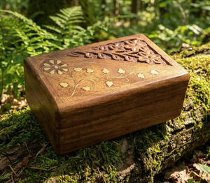 2 unique design in one <b>box</b> Handcrafted <b>Wooden</b> Carved And Brass Inlaid Treasure Chest Floral Keepsake jewelry <b>box</b> - Product Image 4