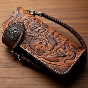 New Handmade Genuine Leather Short <b>Wallet</b> Geometric Pattern Vintage Style Fold Closure Men's <b>RFID</b> Blocking Waterproof Daily Use - Product Image 1
