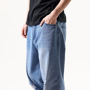 Streetwear Straight Custom Baggy Jeans Men Distressed Dark Washed Cotton Denim Jeans Vintage Fashion Jeans Pants For Men - Product Image 4