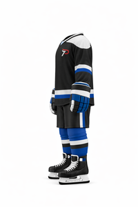 Maillot de hockey sur glace pour homme, noir, bleu, blanc, col en V, manches longues, polyester respirant, vêtements de sport d'hiver, coupe régulière pour adulte - Product Image 3