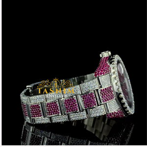 Montre pour homme de style sportif et professionnel, avec cadran de 41 mm, bracelet de 20 mm, en acier inoxydable plaqué or, mouvement japonais, ornée de quartz blanc et rose mélangés - Product Image 4