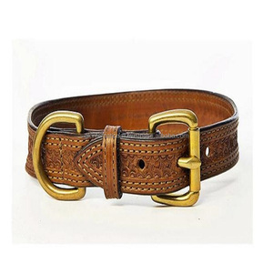 Collar de perro de cuero con patrón occidental en relieve tejido de cesta tallado a mano personalizado con herrajes de latón macizo y guardián de cuero - Product Image 6