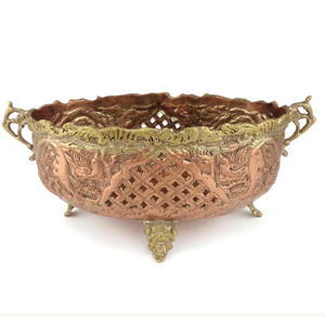 Handmade Brass Tabletop Vase With Dragon Motif And Lattice Design Traditional <b>Decorative</b> Floral Display Bowl chased <b>bird</b> motif - Product Image 1
