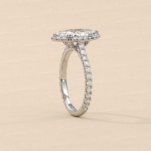 Bague de fiançailles et de mariage en or blanc 14 carats, style vintage, avec diamant taille marquise de 1,00 carat et double halo, cadeau pour elle - Product Image 4