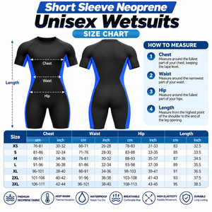 Combinaison de plongée unisexe personnalisée à manches courtes en néoprène, bleu et noir, col rond, imperméable, pour adultes, surf et plongée - Product Image 3