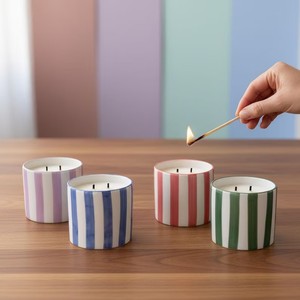 Recipiente de Cerámica Artesanal para Velas, Diseño de Rayas Coloridas, Doble Mecha, Larga Duración, Decoración Premium para el Hogar, Colección de Regalos - Product Image 4