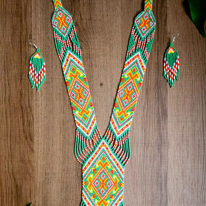 Ensemble collier et boucles d'oreilles faits main en perles de rocaille, style vintage unique : Ensemble Bohème Jardin Tropical avec boucles d'oreilles, idéal pour offrir, Noël - Product Image 2