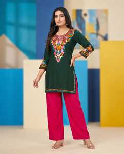 Conjunto de Palazzo de Fiesta Estilo Cachemir, Ropa Étnica Femenina de Rayón Premium, Venta al Por Mayor para Exportación - Product Image 2