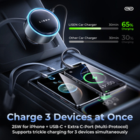 LISEN pengisi daya mobil 60W 3 in 1, adaptor pengisi daya telepon kabel dapat ditarik ganda dengan lampu LED untuk iPhone 15 16 Samsung