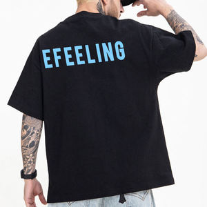เสื้อยืดโอเวอร์ไซส์สีดำสำหรับผู้ชาย EFEELING แขนสั้น คอกลม พิมพ์ลายตัวอักษรด้านหลัง ดีไซน์ลำลอง ผ้าฝ้ายเจอร์ซีย์ 100% ทรงพอดีตัว - Product Image 1